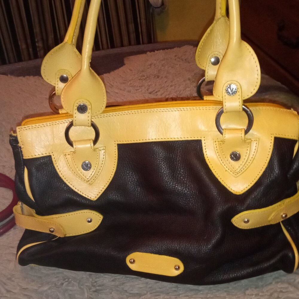 Valintina Genuine Leather Purse Satchel Black & Tan
